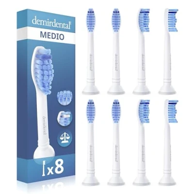 Imagen de Pack con 8 cabezales demirdental compatibles los recambios de Philips Sonicare, cepillos dureza media, corresponde a HX6018