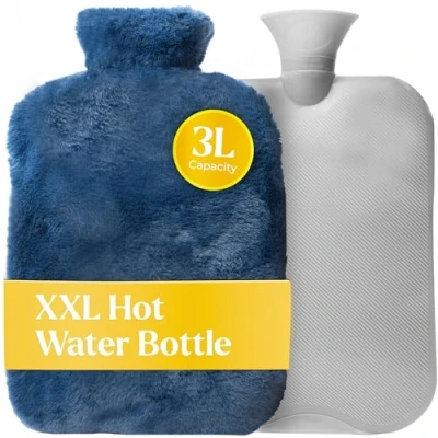 Imagen de Qomfor XXL Bolsa de Agua Caliente Piel (3L) con Funda Lavable Calor Ideal para Dolores, Menstruación y Frío Grande Invierno Relajación (Azul)