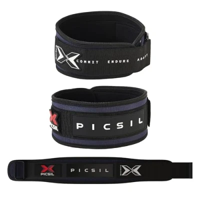 Imagen de Picsil Cinturón Lumbar para Levantamiento de Pesas, Ideal Sentadillas, Peso Muerto, Zancadas, Personalizable con Espacio Parches, 6 Colores, 4 Tallas (S,Azul)
