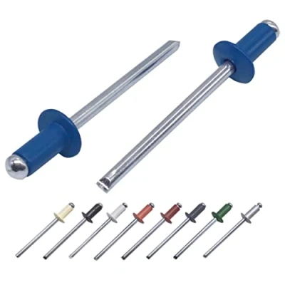 Imagen de Paquete de 500 remaches ciegos pintados 4,0 x 8 mm, cabeza cúpula, DIN 7337, remache aluminio y mandril acero, pop (500, azul genciana RAL 5010)