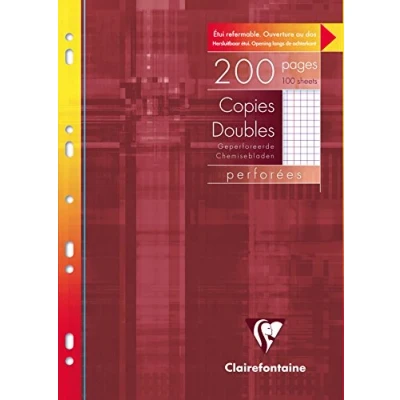 Imagen de Clairefontaine 47122C Un étui carton 200 pages Copies doubles perforées 21x29,7 cm 90g petits carreaux avec marge