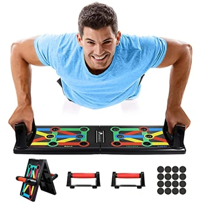 Imagen de ROMIX Push Up Rack Board, 12 en 1 Multifuncional Sistema Plegable Ejercicio Stands, Portátil Tabla de Flexiones Hogar Gimnasio Soporte Equipo para Corporal Muscular Fitness Entrenamiento Hombre Mujer