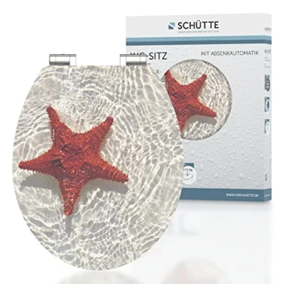 Imagen de SCHÜTTE 80541 Red Starfish Asiento para inodoro (tablero DM, alto brillo, con descenso automático), diseño