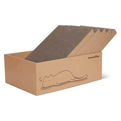 Imagen de FUKUMARU Gato rascador de cartón 5 Piezas con Caja, Reversible, Cat Scratch Pad, Kitty Ondulado Cama