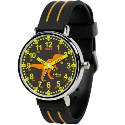 Imagen de Kiddus Time Teacher Italian Reloj trex black and orange para niños, Talla: One Size, T rex