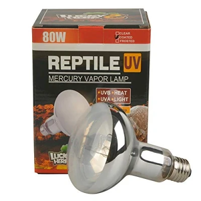 Imagen de LUCKY HERP Bombilla de vapor mercurio UVA UVB para reptiles, 80 W, rosca R95, E27, garantía seis meses (revestida)