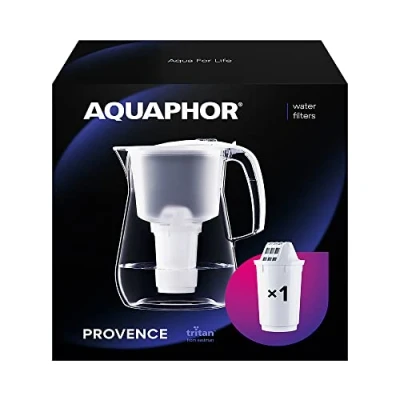 Imagen de AQUAPHOR Jarra de Filtro Agua Provence Blanco para Encimera, Capacidad 4.2L, 1 X A5 incluido, Reduce Cal, Cloro y Microplásticos, Ideal Familias, con Efecto Vidrio