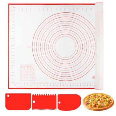 Imagen de VFANDV Tapete de Silicona para Hornear, 60 x 40 cm Amasar, Antiadherente Alfombrilla Hornear Reutilizable Baking Mat Repostería, Pastelería (Rojo+3 Raspador)