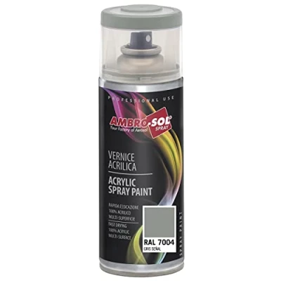 Imagen de AMBRO SOL Pintura acrílica en spray, color Gris Señales, RAL 7004, resultado profesional múltiples superficies, exteriores e interiores, 400 ml