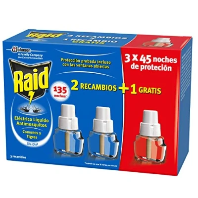 Imagen de Raid Recambio para Difusor Eléctrico Anti Mosquitos Comunes y Tigre 135 Noches, Blanco