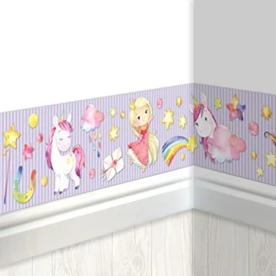 Imagen de Papierdrachen Frontera Arco Iris Infantil Papel Pintado para Niños Embellecer Paredes y Habitaciones Temáticas Decoración de Niñas Set 6