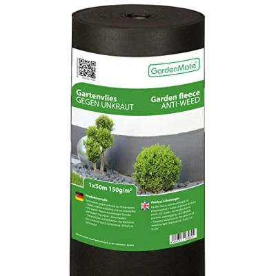 Imagen de GardenMate Rollo de Malla Geotextil prémium 1 m x 50 y 150 g/m² extrarresistente para Malas Hierbas Alta estabilización contra UV Permeable al Agua = m²