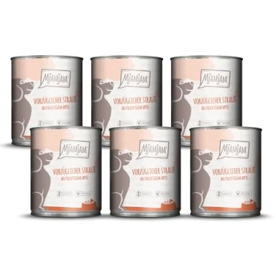 Imagen de MjAMjAM Comida húmeda Premium para Perros Exquisito Bouquet de Manzana afrutada, Pack 6 (6 x 800g), sin Cereales con Extra Carne
