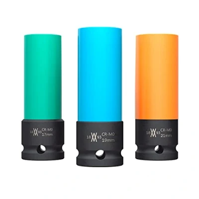 Imagen de WIESEMANN 1893 Juego de 3 Vasos impacto con protectores para llantas aluminio 17mm, 19mm, 21mm atornillador 0,5&quot; y maletín I 80058