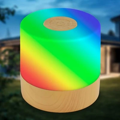 Imagen de B.K.Licht Mini RGBW LED lámpara de mesa inalámbrica IP44 con tacto, cambio color, batería recargable, cable USB C, cabecera, decorativa, LED, 7x7 cm, madera