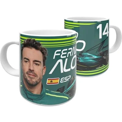Imagen de PARTISAN Fernando Alonso F1 Taza de cerámica, 325 ml, color verde y amarillo