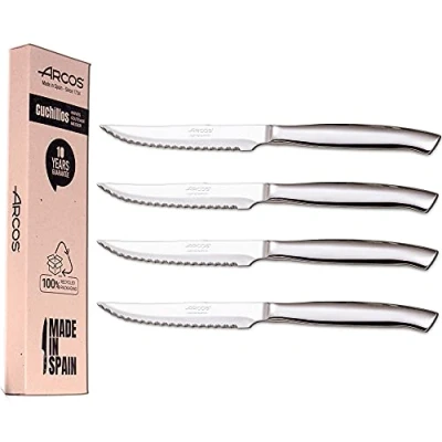 Imagen de Arcos cuchillos carne Juego de chuleteros acero inoxidable 4 PZAS chuletero cuchillo para mesa Envase ECO