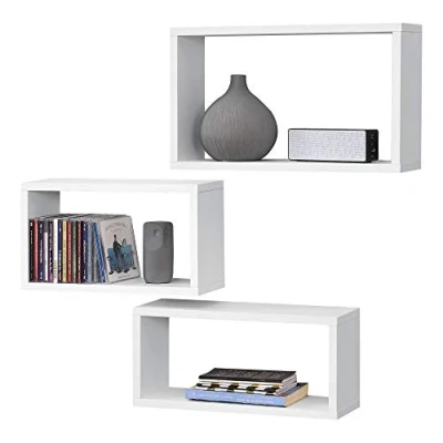 Imagen de Juego de Estanterías para Pared Mandal Set 3 Unidades en Diferentes Medidas Estantes Flotantes Decoración Salón o Dormitorio Blanco