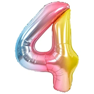 Imagen de Globo 4 Cumpleaños Número Pastel Multicolor Gigante, XXL de 100cm. Decoración Cumpleaños. Aire o Helio.