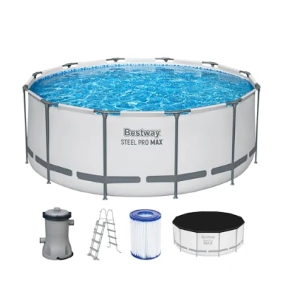 Imagen de Bestway Steel Pro MAX Frame Piscina Completa con Bomba de Filtro (diámetro 366 x 122 cm), Color Gris Claro