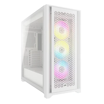 Imagen de Corsair Semitorre iCUE 5000D RGB Airflow, 3 Ventiladores AF120 Elite Controlador Lighting Node Pro Diseño de Alto Flujo Aire Blanco Verdadero