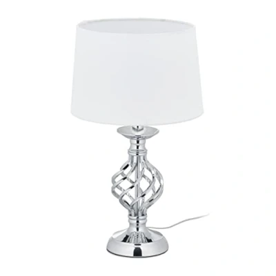 Imagen de Relaxdays Lámpara Mesa Táctil, Luz Mesita Noche Moderna 3 Niveles Intensidad, 43,5 x 25 cm, Rosca E14, Plateado y Blanco