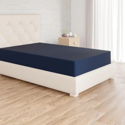 Imagen de Amazon Basics Sabana Bajera Ajustable, 90 x 190 30 cm, de Poliéster Microfibra, Azul Marino
