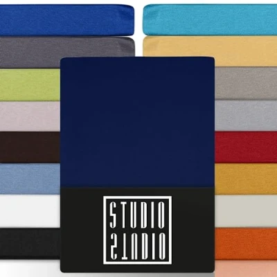 Imagen de STUDIO Basic Sábana Bajera Ajustable Juego de 2X 90x200, 100% algodón Peinado, Oeko Tex 100, Calidad Marca, Elásticas 90 x 200 cm Altura del colchón 15 25 Azul Oscuro