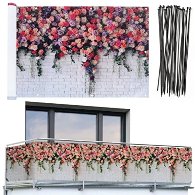 Imagen de Wenko Maximex Protector de visión para balcón (plástico, 85 x 500 cm), diseño Rosas