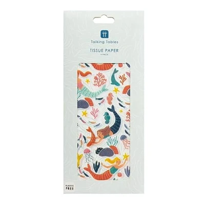 Imagen de Talking Tables WAVESTISSPAPER Papel de seda con temática sirena para regalos, hojas reciclables fiestas cumpleaños niños, decoración vajilla bajo el mar o baby shower, paquete 4