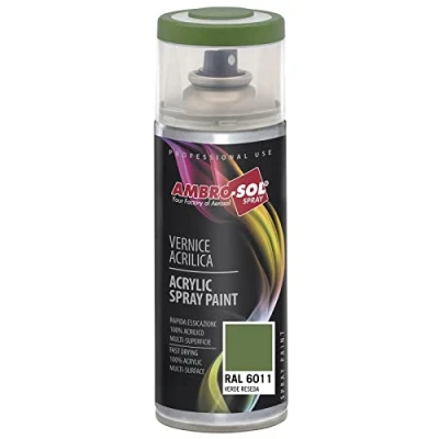 Imagen de AMBRO SOL Pintura acrílica en spray, color Verde Reseda, RAL 6011, resultado profesional múltiples superficies, exteriores e interiores, 400 ml