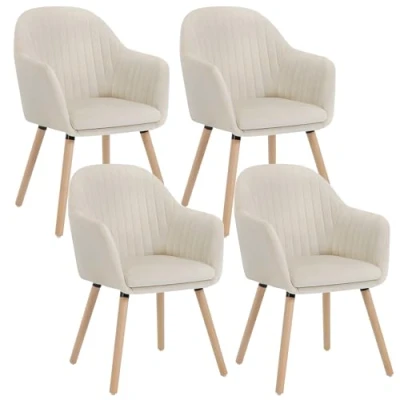 Imagen de WOLTU 4X Sillas de Comedor Nordicas Estilo Vintage Juego 4, Cocina Tapizada con Reposabrazos en Terciopelo, Estructura Madera Escritorio Crema BH95cm 4