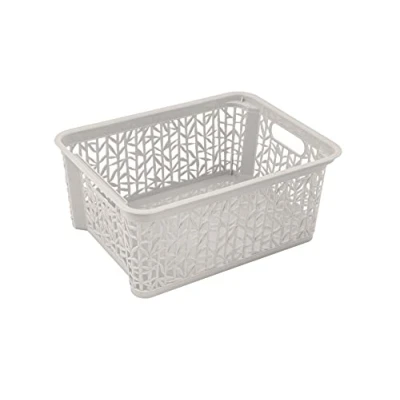 Imagen de BranQ Home essential Cesta de almacenamiento universal multifuncional ajustable en diseño bambú, plástico sin BPA, tamaño L 12,7 litros, 1 unidad, color crema