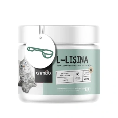 Imagen de Lisina para Gatos en Polvo 250g, Con Cucharita, El Sistema Inmune, las Defensas Naturales y La Función Respiratoria Suplemento Natural de Aminoácidos Esenciales Todas Razas, Sin Gluten