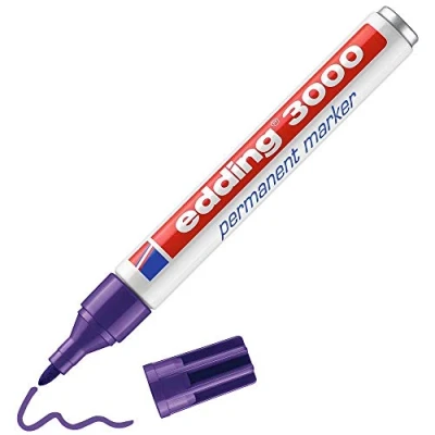 Imagen de edding 3000 marcador permanente violeta 10 rotuladores punta redonda 1,5 3 mm indeleble de secado rápido resistente al agua y a los borrones cartón, plástico, madera, metal universal