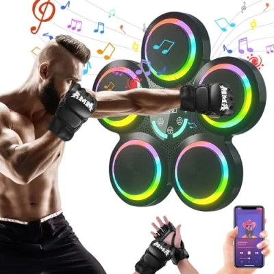 Imagen de UOEONR Máquina de Boxeo musical con montaje en pared, LED pared guantes, modo Bluetooth, 9 modos velocidad y contamiento, para adultos niños