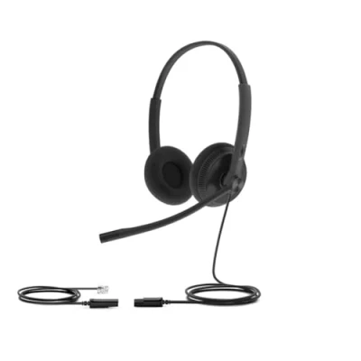 Imagen de Yealink YHS34 Lite Dual Auriculares biaurales con Cable conexion rj, Compatible Todos los telefonos Fijos, Color Negro