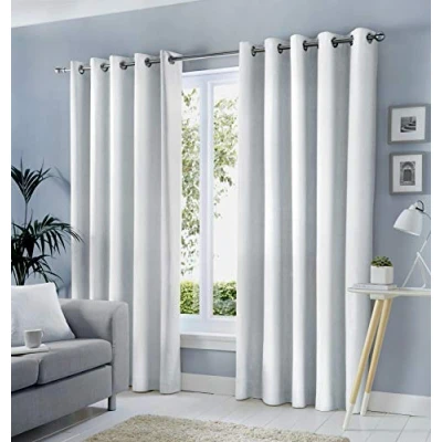 Imagen de Fusion Sorbonne Par de Cortinas con Ojales 100% algodón, 117 x 183 cm, Color Blanco