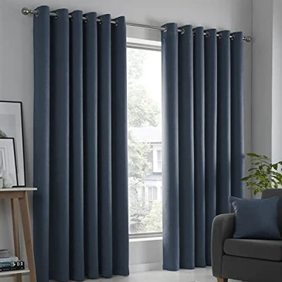 Imagen de Fusion Par de cortinas con ojales Strata Blockout en azul marino, 228 x cm (90 pulgadas ancho 90 caída)