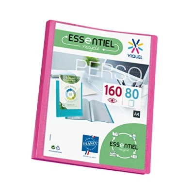 Imagen de Viquel Carpeta A4 con 160 fundas Encuadernación personalizable Bolsillos transparentes lisos Esencial reciclado Rosa