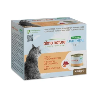 Imagen de Almo Nature HFC Natural Light Meal Comida para Gatos Adultos, atún y gambas, 50 g x 4 Unidades, 200