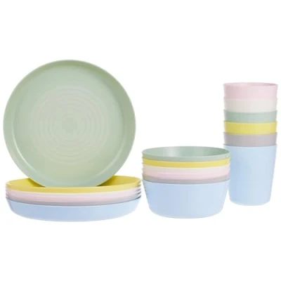 Imagen de Ikea Kalas Juego de vajilla (36 unidades, plástico, sin BPA, para niños y bebés, incluye platos, cuencos vasos multicolor