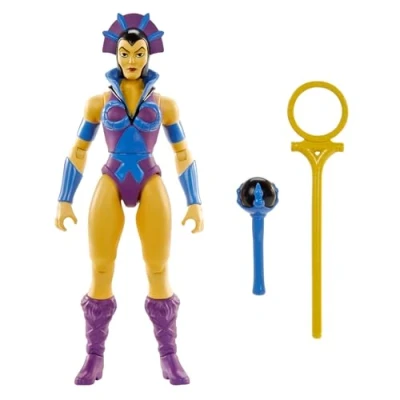 Imagen de Masters of the Universe MOTU Origins Cartoon Collection Evil Lyn, Figura de acción con atuendo batalla morado, báculo, varita y minicómic, juguete regalo para niños niñas +6 años, HYD35