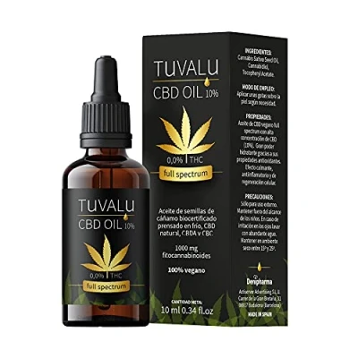 Imagen de Tuvalu Aceite CBD Premium 10% 10ml de cáñamo con 1000mg Cannabidiol 0% THC Único Full Spectrum y