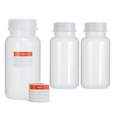 Imagen de Octopus 3 botellas de boca ancha 1000 ml LDPE con cierre rosca, vacías 1 litro, laboratorio tapa como recipiente almacenamiento para laboratorio, cocina o hobby