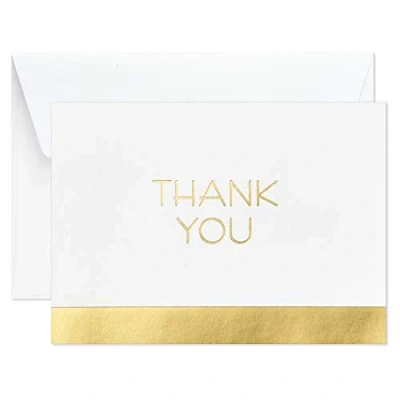 Imagen de Hallmark tarjetas de agradecimiento doradas y blancas a granel (40 con sobres para graduación, negocios, bodas, todas las ocasiones)