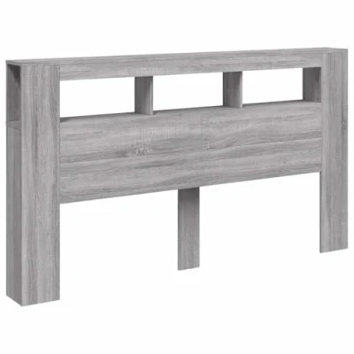 Imagen de vidaXL Cabecero con LED, Cabezal de Almacenaje, para Cama, Estantes Dormitorio, Madera Ingeniería Gris Sonoma 180x18,5x103,5 cm