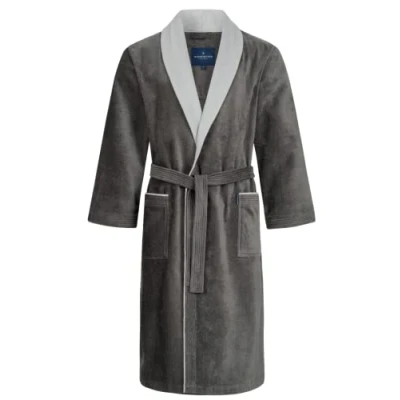 Imagen de Morgenstern Albornoz Hombre Algodón Cuello Chal Rizo Terciopelo Gris/Gris Claro Talla XL