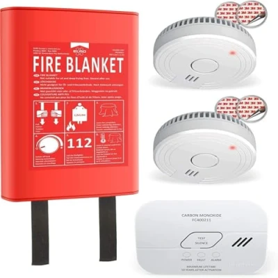 Imagen de ELRO FF0404 Brandschutzset 2X Rauchmelder mit 5 Jahre Batterie und Magnetklebe CO Melder 10 Sensor Löschdecke Hardcover 1,2m x