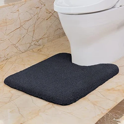 Imagen de VANZAVANZU Alfombrilla de inodoro con recorte, antideslizante, gruesa, suave, microfibra, 50 x 60 cm, color negro